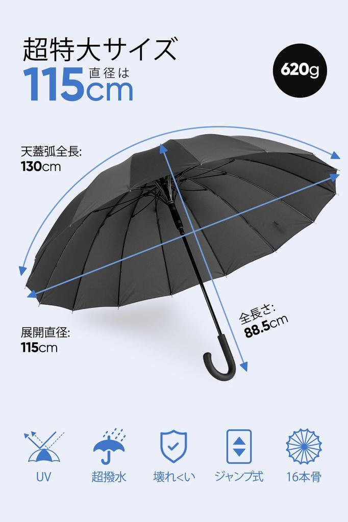 VIVICITY Long Umbrella for Men and Super 230T Glass Fiber with Teflon Automatic Opening Cane Suitable for Rain or Includes Storage Pouch Women,