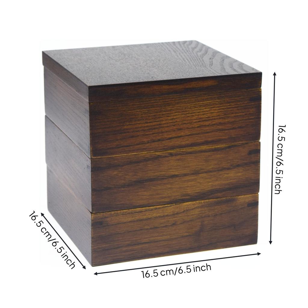 Wood Bento Dark Brown Box Square Japanese Style Compartment Food Container for Sushi