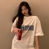 Women Milk Silk Short Sleeve T‑Shirt Crew Neck Letter Print Retro Casual Summer Basic Top