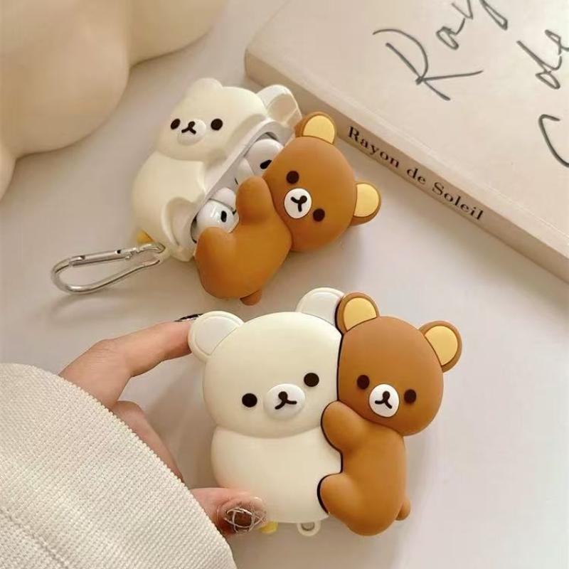 For AirPods 4 3 2 1 Pro Pro2 Earphone Case 3D Rilakkuma Hug Bear Silicone Cartoon Headphone Box With Pendant Cute Cover