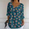 Women's Casual And Fashionable V-Neck Floral Print Seven Quarter Sleeved Top Top