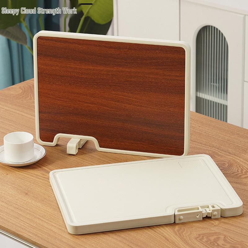 Wenge Wood Grain Double-Sided Cutting Board with Stand and Sharpening Stone, Mold-Resistant Plastic Back