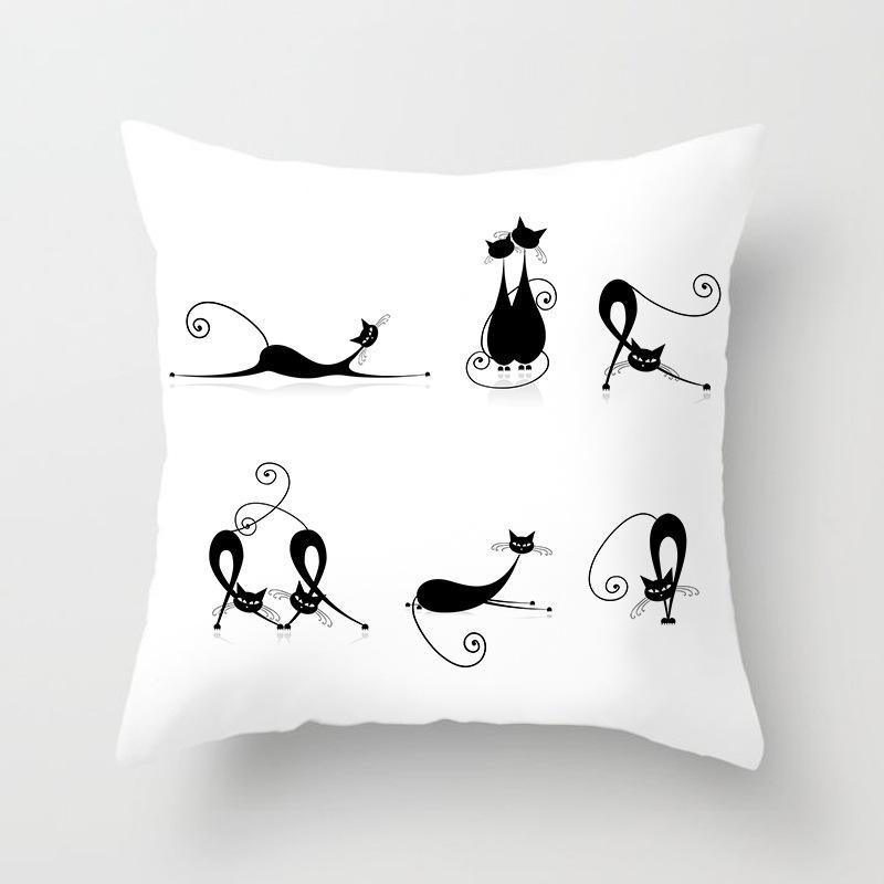 New Cartoon Black Cat Pattern Printed Pillowcase Home Sofa Pillowcase Cushion Cover