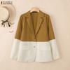 ZANZEA Women Casual Turn Down Collar Long Sleeve Patchwork Thin Cardigan Blouse