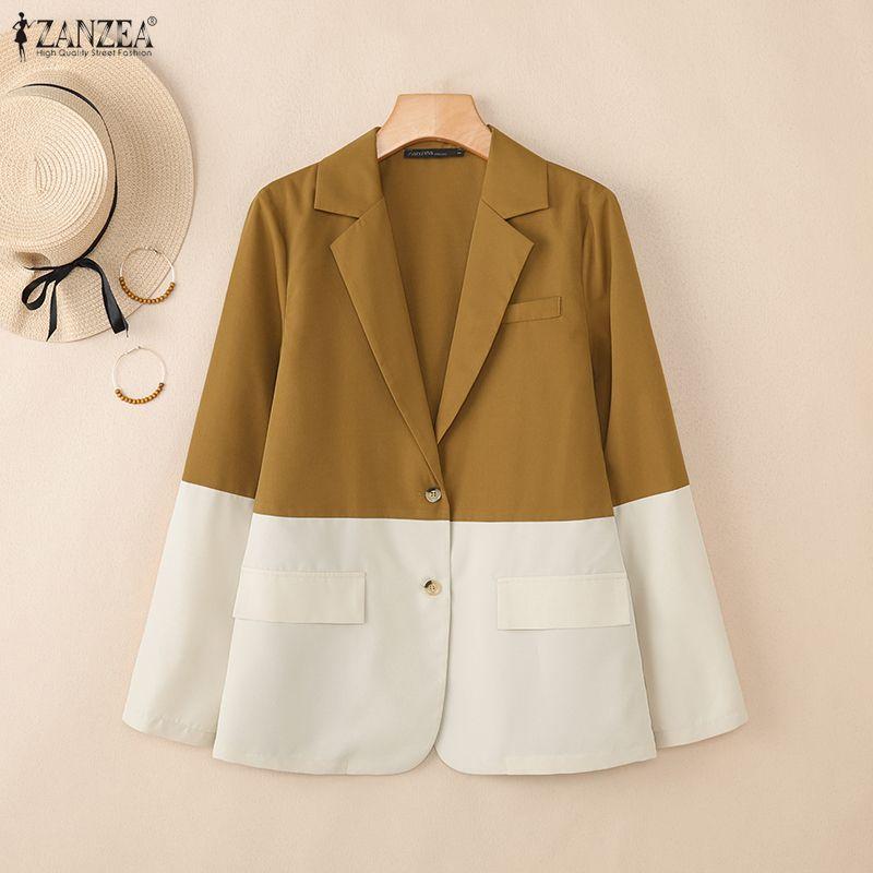 ZANZEA Women Casual Turn Down Collar Long Sleeve Patchwork Thin Cardigan Blouse
