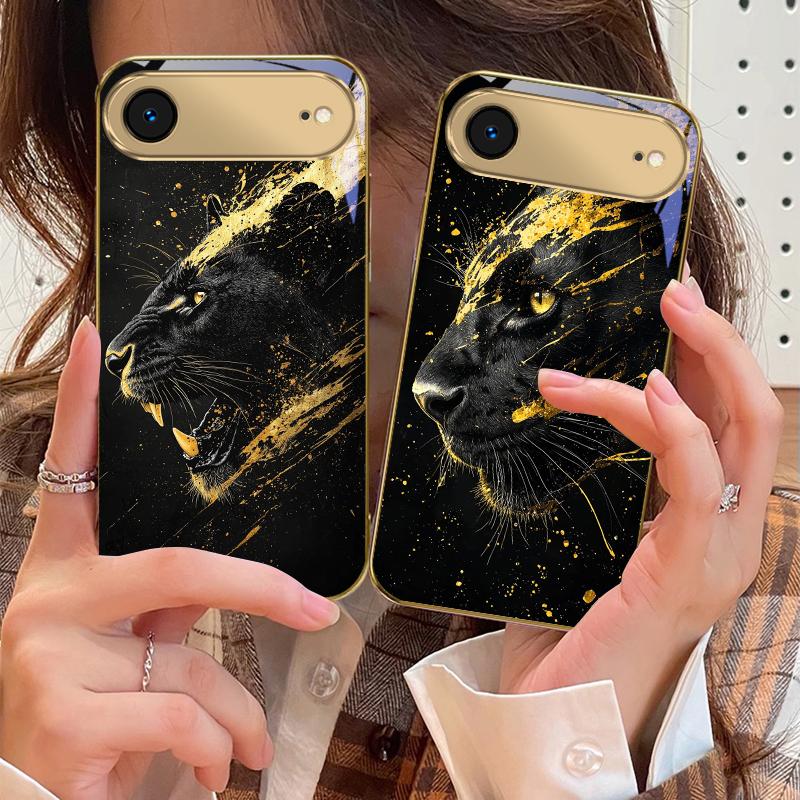 Black Panther Roars For IPhone 17Pro Max 16 17 Pro oMax 15 Pro 14 13 Plus 12Mini 11 Pro Max XR 16E Air Golden Glass Phone Case