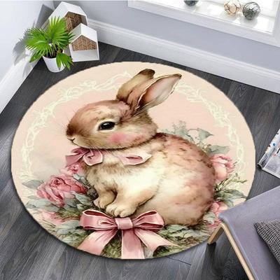 Easter Bunny Round Rug Soft Thickened Kitchen Floor Mat Waterproof Non-slip Oil-proof Floor Mat Runner Rug