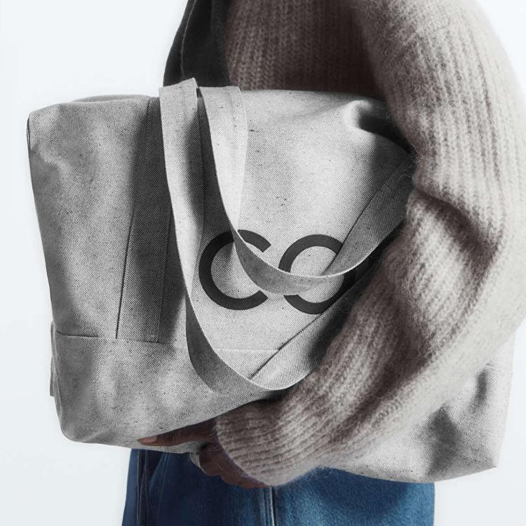 New COS Cotton Tote Bag, Shopping Bag, Canvas Bag, Shoulder Bag Regular Unisex Gray 1214024002