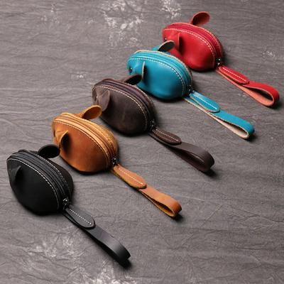 Vintage Mini-Münzbörse Niedlich Leder Kleine Geldbörse Herren Damen Braun Mode Niedliche Maus Aufbewahrungstasche Trend Reißverschlusstasche