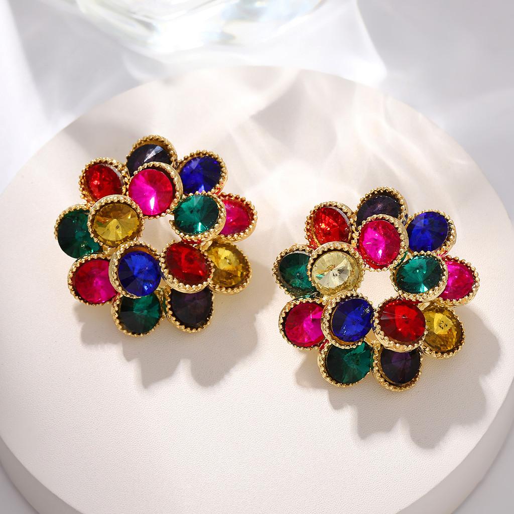 French Floral Crystal Drop Earrings With Double Layer Waterfall Design For Women