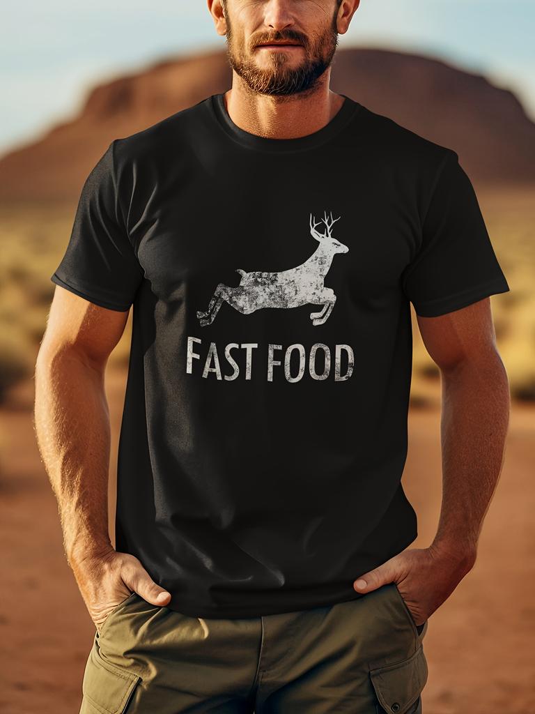 [Funny Hunting Shirt] Fast Food Deer Funny Joke Hunting Shirt - Men's Short Sleeve T-Shirt Top - Gifts for Hunters