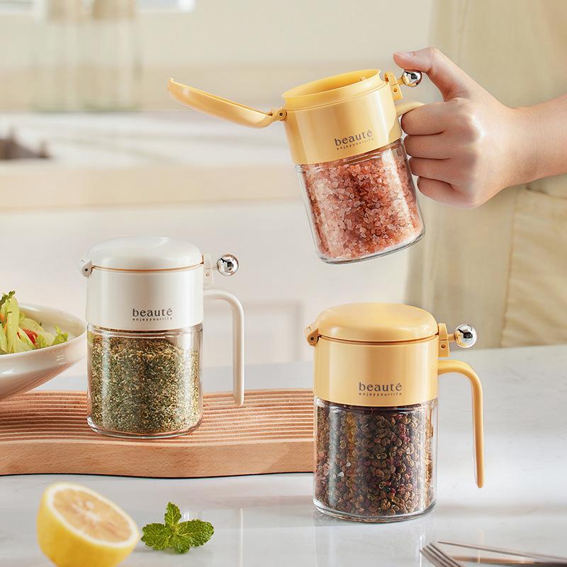 Sealed Seasoning Jar Moisture-Proof Glass Seasoning Jar With Spoon Kitchen Salt Seasoning Box Seasoning Salt Shaker