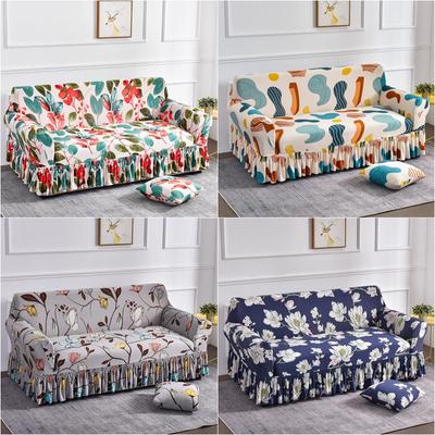 Stretch Sofa Covers Elastic Spandex Sofa Skirt Cover For Living Room Pastoral Floral Armchair Couch Slipcovers