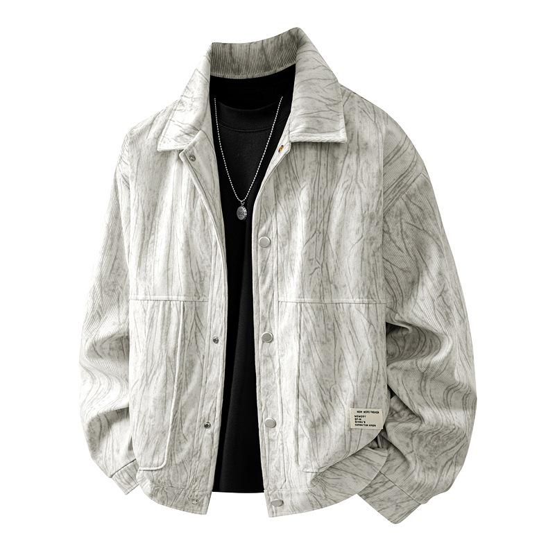 New Arrival Men's Plus Size Corduroy Jacket: XL Loose Fit, Trendy Lapel Shirt Style