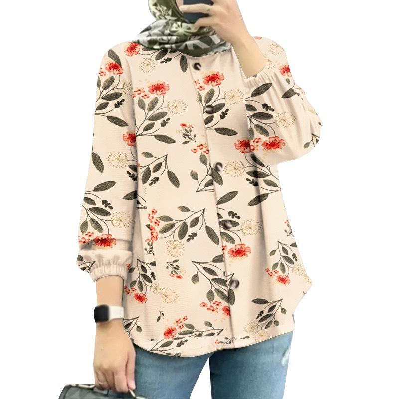 2025 Damen Bluse mit Blumenmuster und Puffärmeln - Mode aus dem Nahen Osten