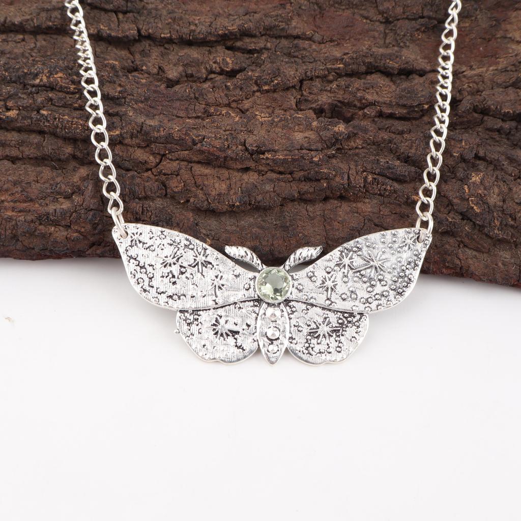 Green Amethyst Gemstone Pendant, 925 Solid Sterling Silver Pendant, Handmade Antique Jewelry, Gift For Mother Day