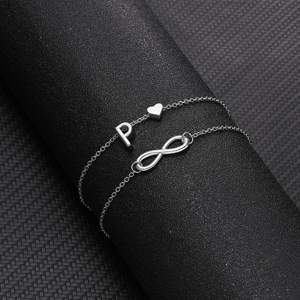A-Z Letter Initial Anklet For Women Silver Color Initial Heart Anklet Bracelet Leg Chain Beach Party Travel Foot Jewelry