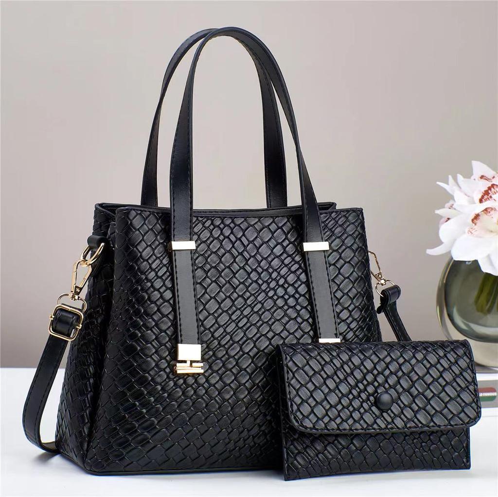 Large Capacity Handbag For Women Woven Leather Satchel Tote Bag Lady Shoulder Bags with Matching Purse Wallet For Work Travel