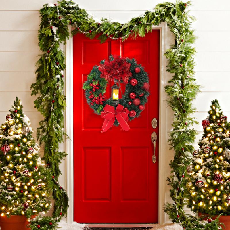 40cm Artifical Christmas Wreath Handmade No Fading Decorative Garland For Indoor Outdoor Front Doors