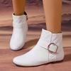 Large Size Fashion Chelsea Big Buckle Side Zipper Single Boots New Solid Color Flat Bottom Fashion Boots