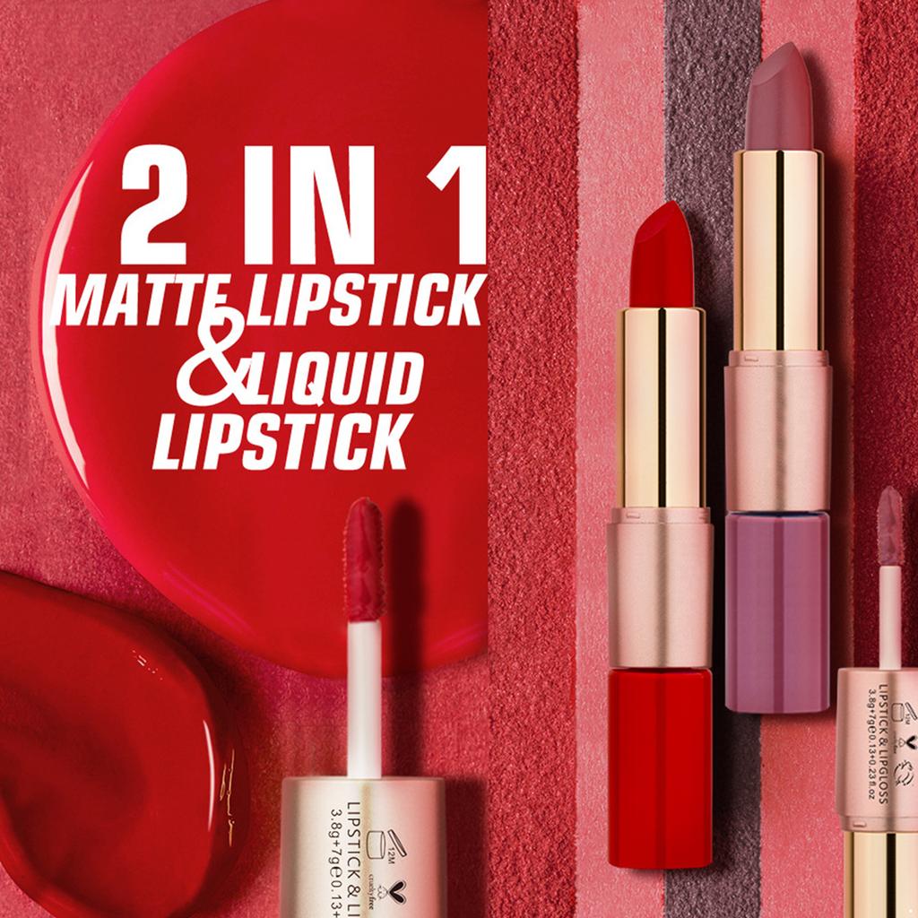2-in-1 Lipstick & Gloss Hybrid with Matte Finish | All-Day Festival Makeup for Casual, Work & Celebration