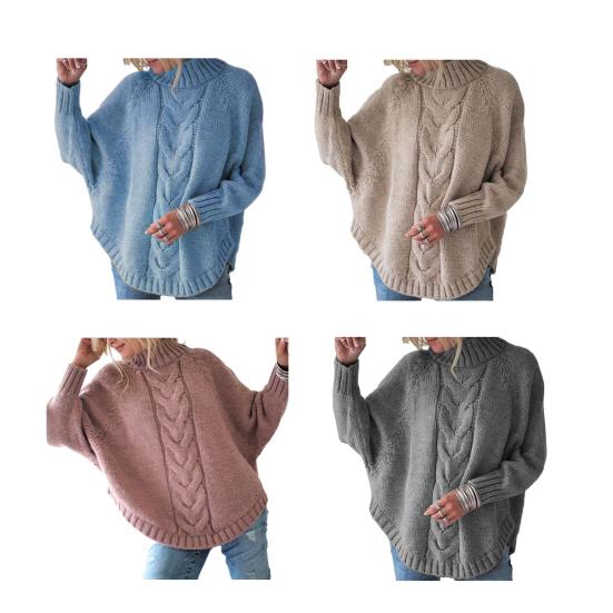 Women Autumn Winter Sweater Thick Knit Loose Turtleneck Neck Protection Loose Long Sleeve Dolman Sleeve Pullover Cold Resistant Lady Sweater