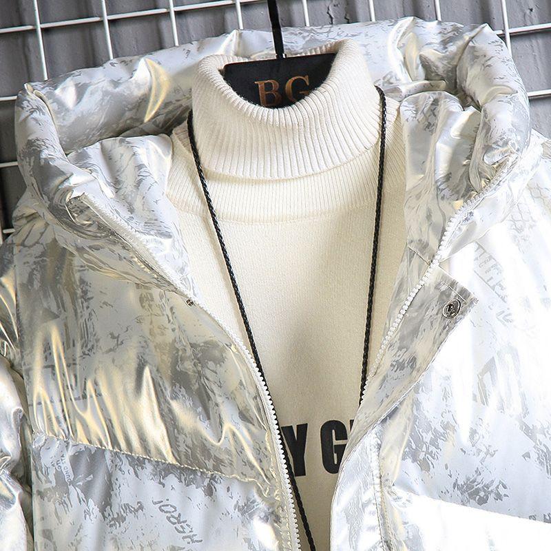 Bright Down Cotton Jacket Men's Mid To Long Winter Outfit Hooded Thick and Warm Jacket