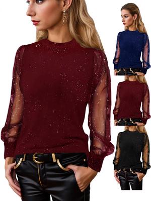 European Glitter Long Sleeve Women's Casual Loose T-Shirt Top (2026 Model)