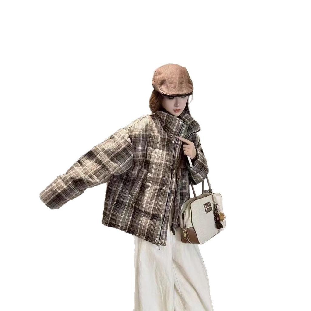 European classic plaid white duck down down bread clothes women's fashion thickened warm small coat tide