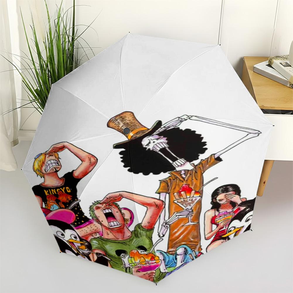 One Piece Straw Hat Crew Sanji Zoro Brook Robin Funny Reactions Ice Cream Parfait Colorful Anime Art Automatic Folding Umbrella