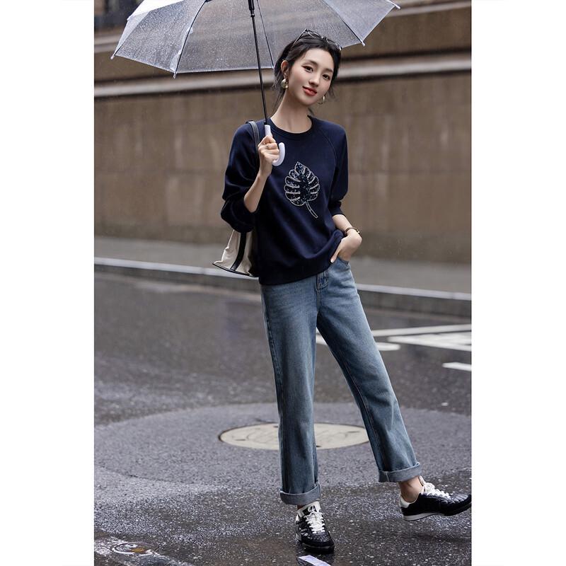 Demana Light Breath Sequin Leaf Embroidered Sweatshirt S