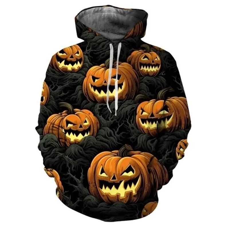 Autumn Lantern Pumpkin Pattern 3D Printed Hoodies Fashionable Casual Sports Long Sleeved Men's Hooded Sweatshirts