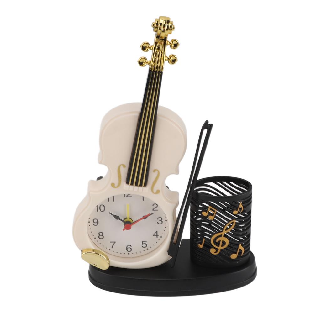 Violin Alarm Clock Retro Fashion Pencil Sharpener Function Table Alarm Clock Violin Shape Novelty Bedside Clock for Music Lovers