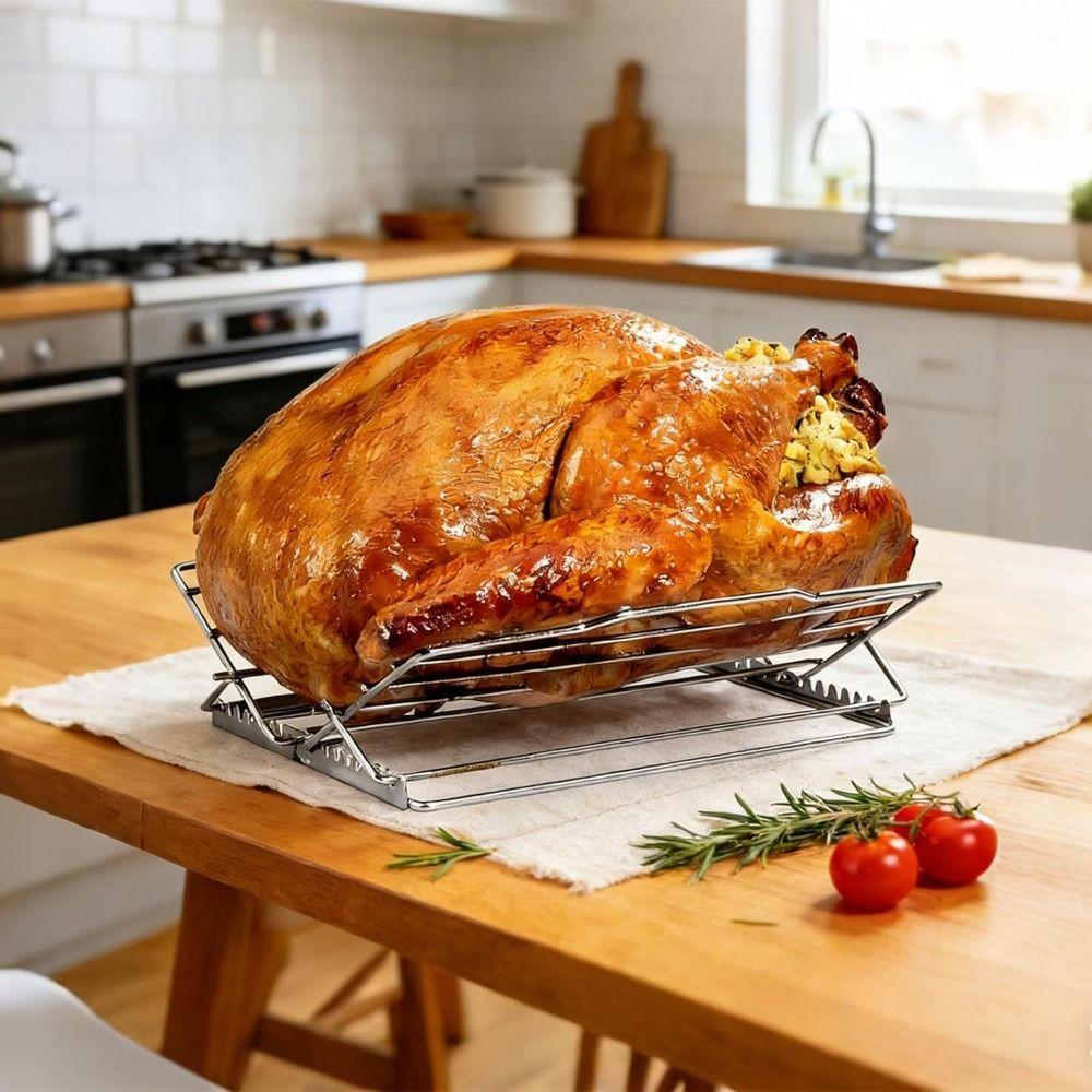 Adjustable Roasting Rack Non-Stick Turkey Chicken Rack Premium Foldable Oven Rack  Dishwasher