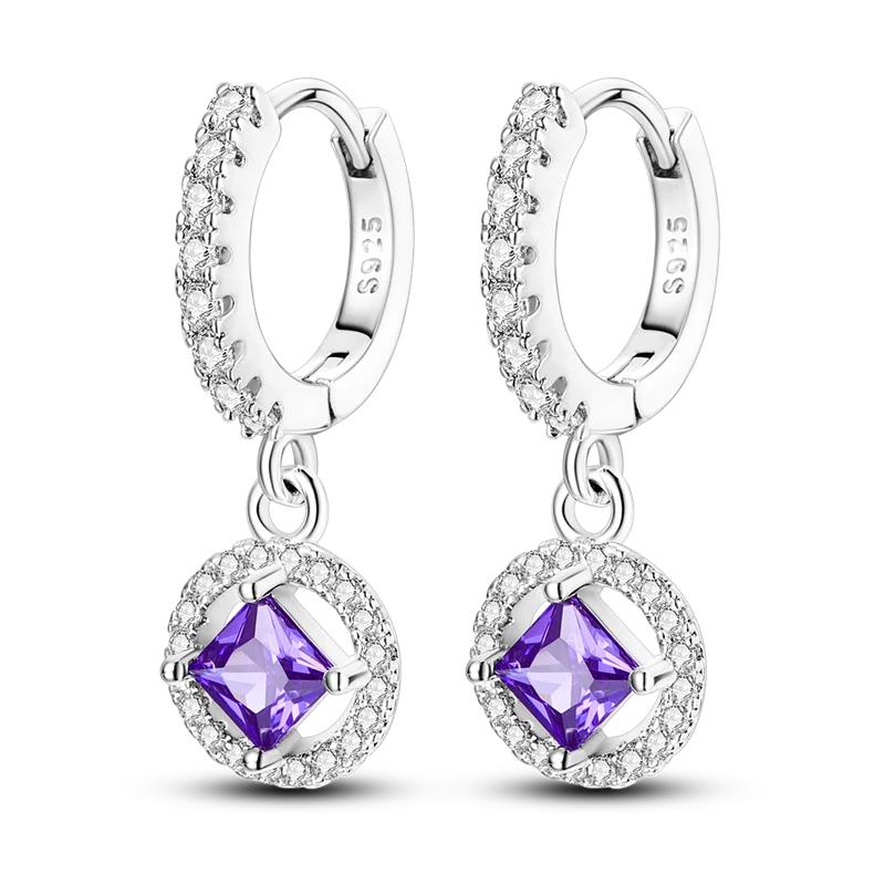 925 Sterling Silver Purple Series Feather Butterfly Dream Catcher Firefly Zircon Earrings for Women Luxury Jewelry Wedding Gift
