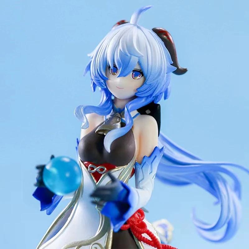 23CM Anime Ganyu Spiele Genshin Impact Actionfigur Uhr Der Mond Shouyue Schwarze Seide Stehend Paimon Modell Spielzeug Sammlerpuppe