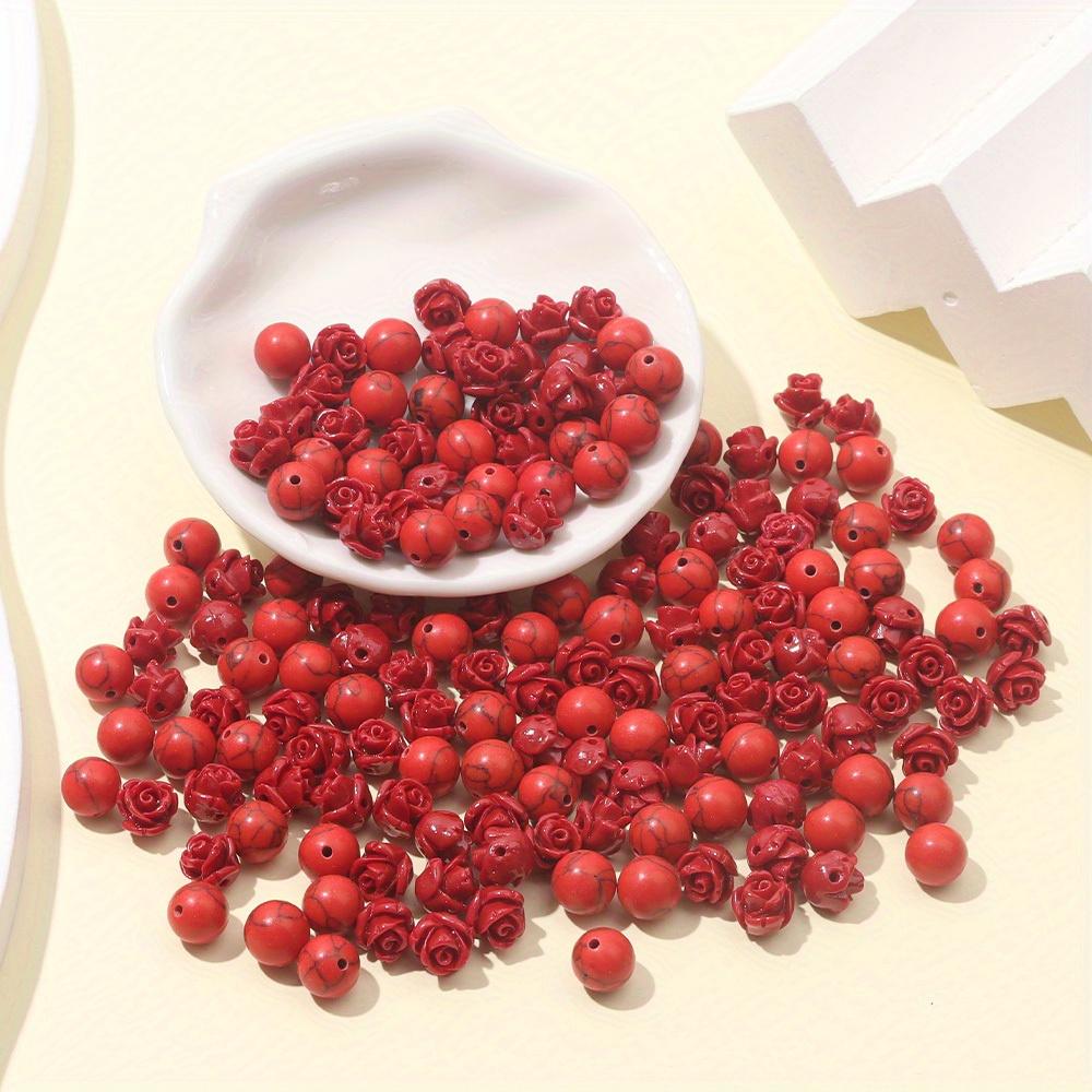 10/20/40pcs Stone Red Decorative Beads, Spacer Beads, Rose Beads, Beads and Bead Accessories DIY Summer Beach Foot Chain Bracelet Earrings