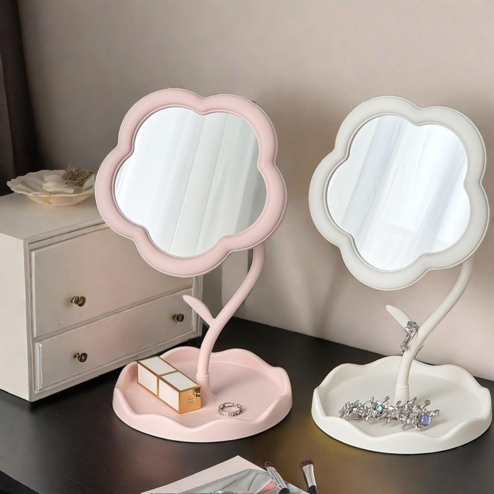 1 Charming Sunflower Makeup Mirror with Storage Tray, 360 ° Rotation, Adjustable, Dormitory and Bedroom Decoration