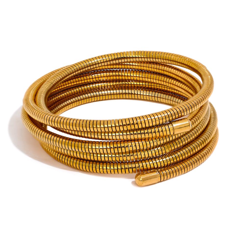

Yhpup Stainless Steel Stackable Multi-Layer Wrap Arm Bracelet Bangle Metal Elastic Waterproof Fashion Unisex Jewelry Men Women