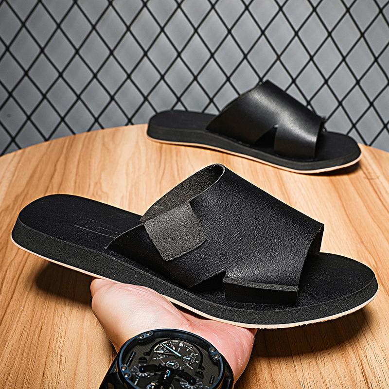 Italian Sandals Casual Leather Minimalist Shoes Classic Summer Men Soft Bottom Walking Slippers Lightweight Flat Designer Shoes
