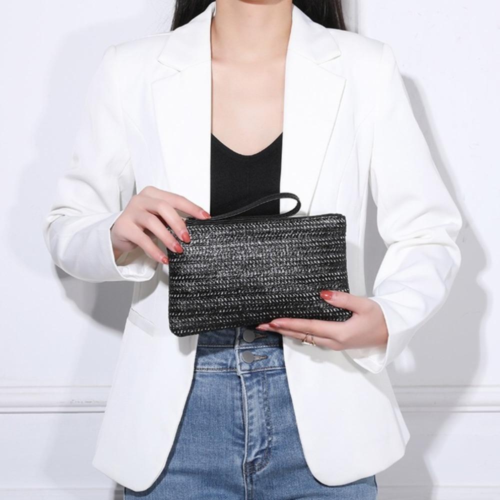 Wrist Bag Straw Clutch Bag Large Capacity Straw Phone Bag Simple Woven Coin Purse  Beach
