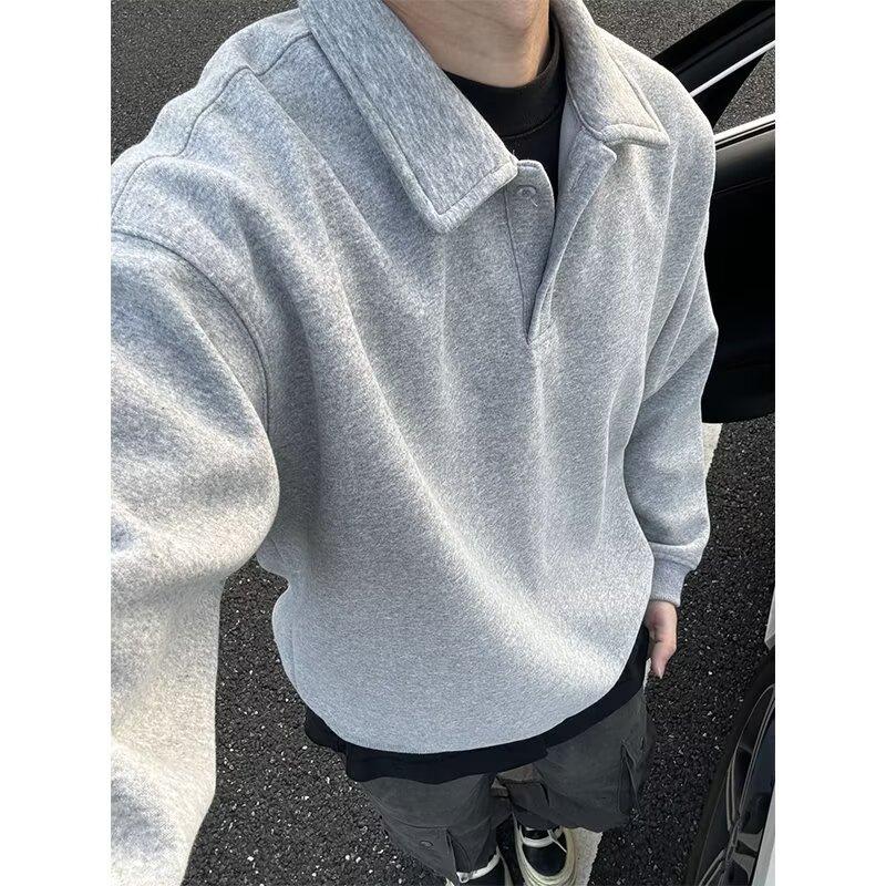 Dark Gray Polo Neck Sweater Men S Spring And Autumn High-End Inner Long-Sleeved Bottoming Shirt American Retro Lapel Jacket XL