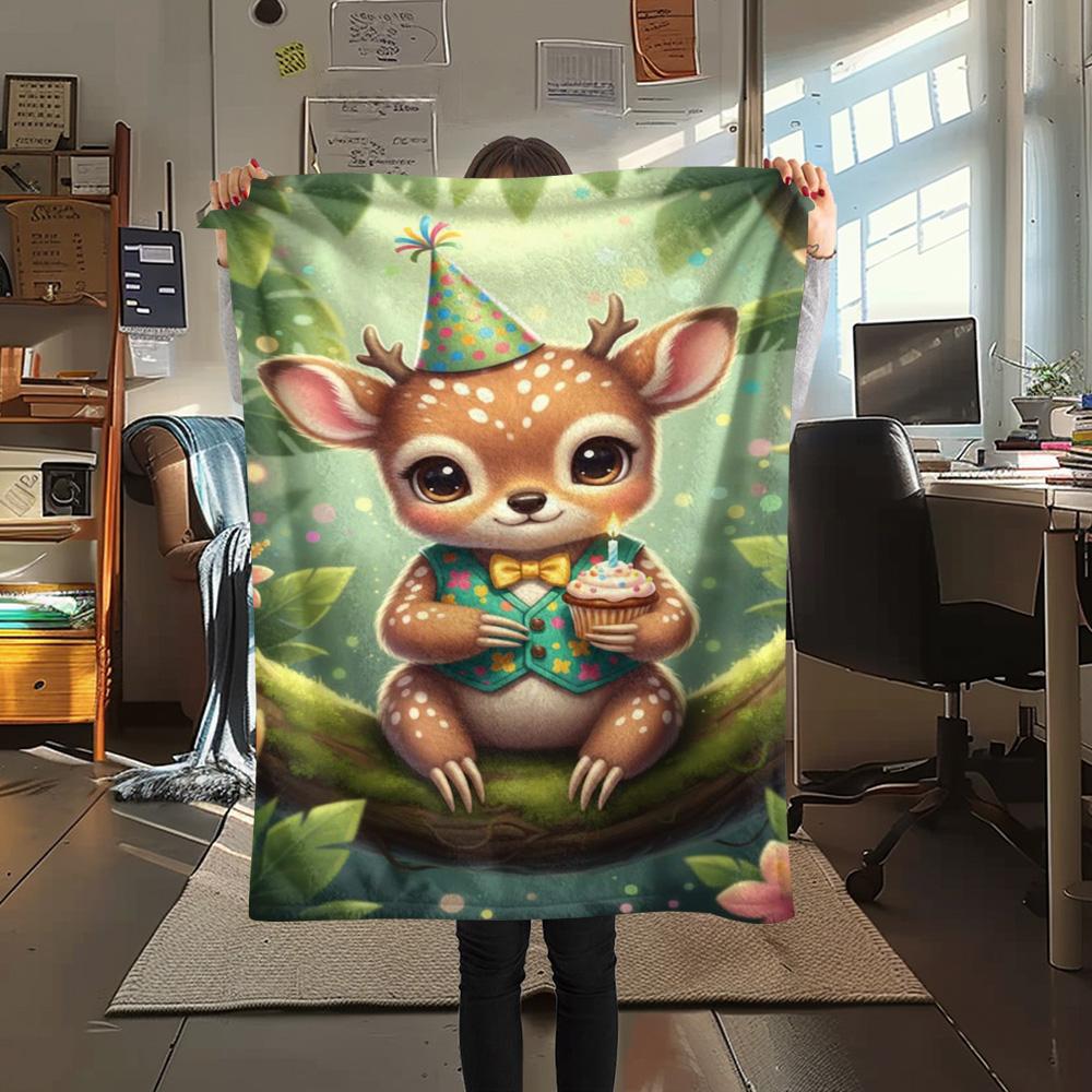 

1PC Cartoon illustration style Print FlAannel Blanket, High quality Comfortable for All Seasons, Home Decor, Warmth and Comfort 80cm x 120cm