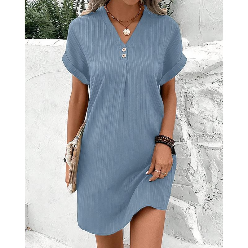 Abito elegante tubino corto da donna Abito estivo a maniche corte con scollo a V Abiti da spiaggia semplici da festa leggeri
