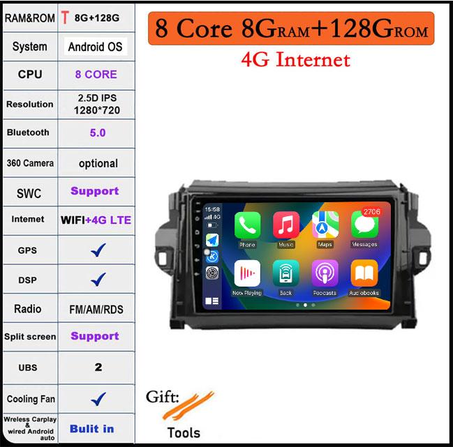 9 Zoll Android 14 Für Toyota Fortuner 2016 - 2021 Autoradio Multimedia Video Player Navigation GPS Stereo Auto 4G Let