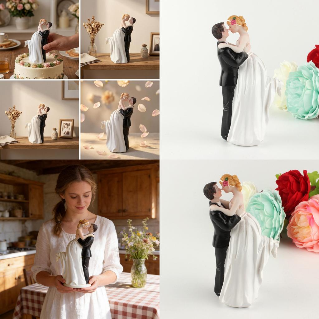 Western Style Cake Topper With Resin Bride And Groom Figures For Wedding Party Decor