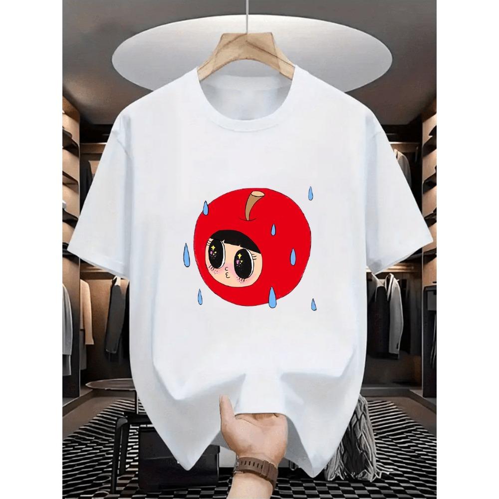Stylisches Niedliches Cartoon-Print Lässiges Weißes Kurzarm-Paar-T-Shirt Lockere Passform Basic-T-Shirt für Tägliche Streetwear