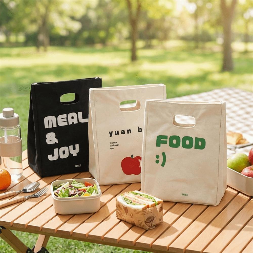 Canvas Insulated Lunch Bag Large Capacity Food Storage Bag Tote Portable Picnic Bag School
