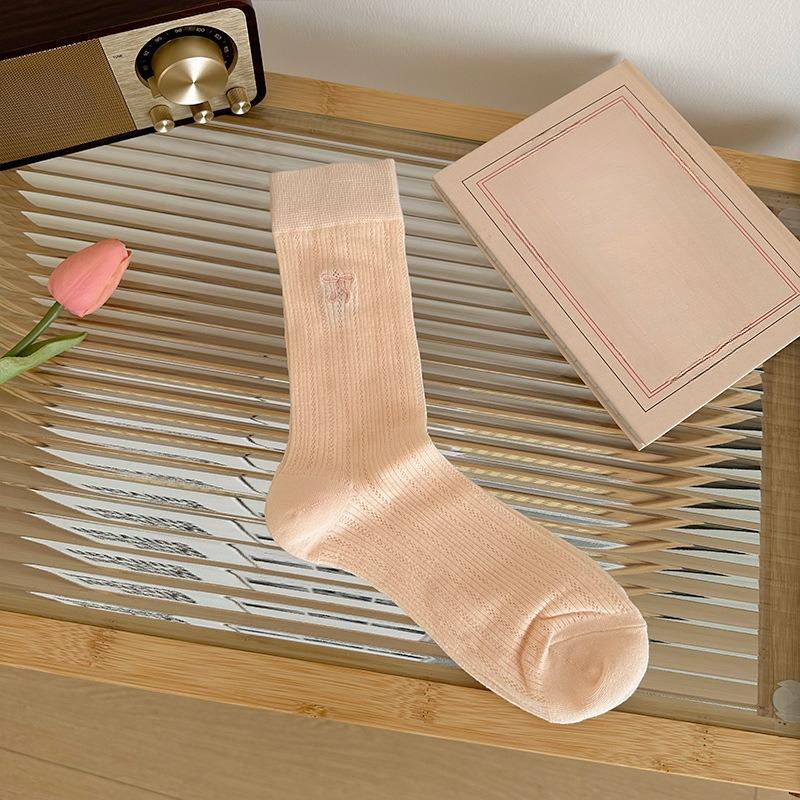 

Women Spring and Summer Thin Bow Ballet Mesh Breathable Boneless Tube Stack Socks 1 pair