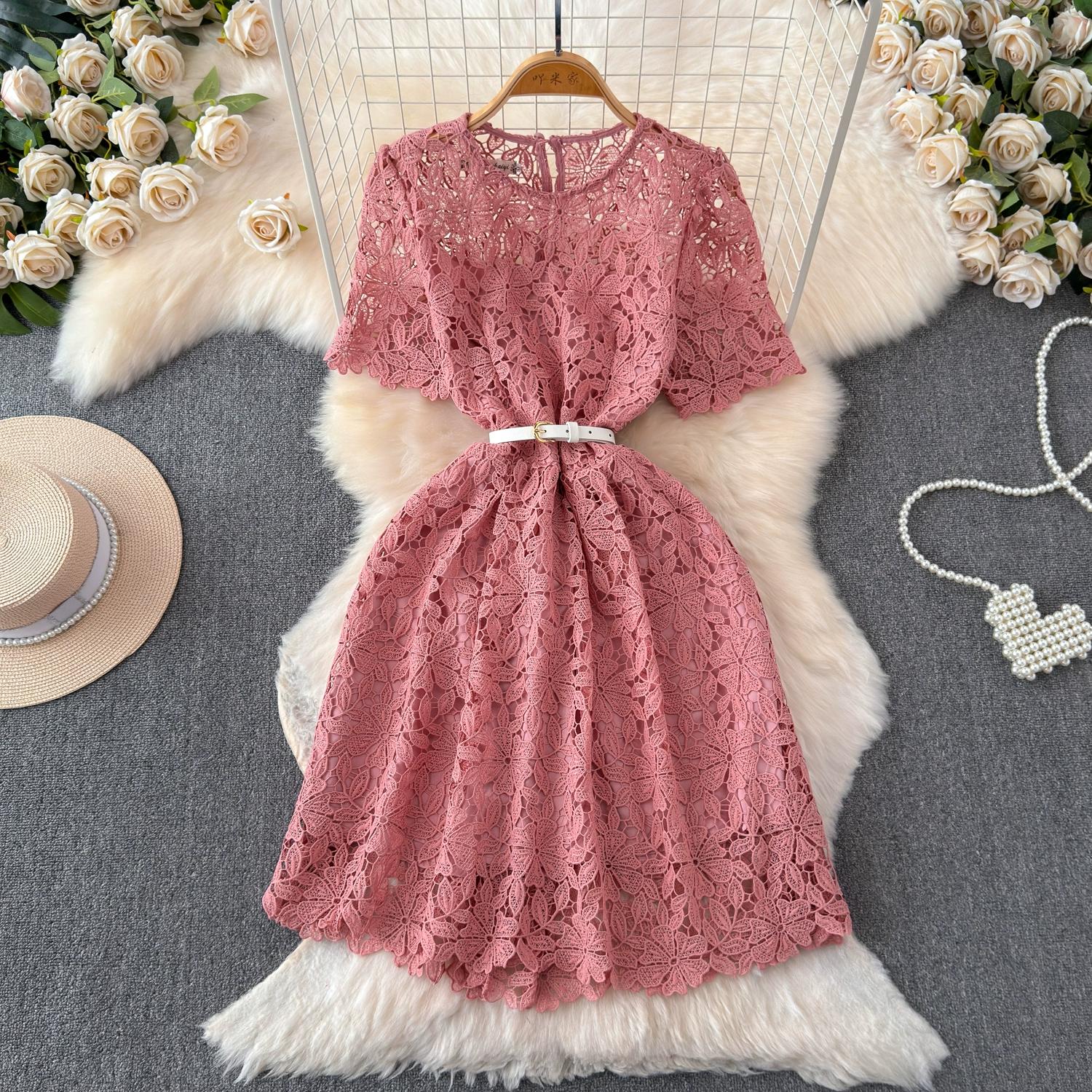 

Літні жіночі елегантні водорозчинні мережива, в’язані гачком, квіткові вечірні сукні з поясом 2XL рожевий